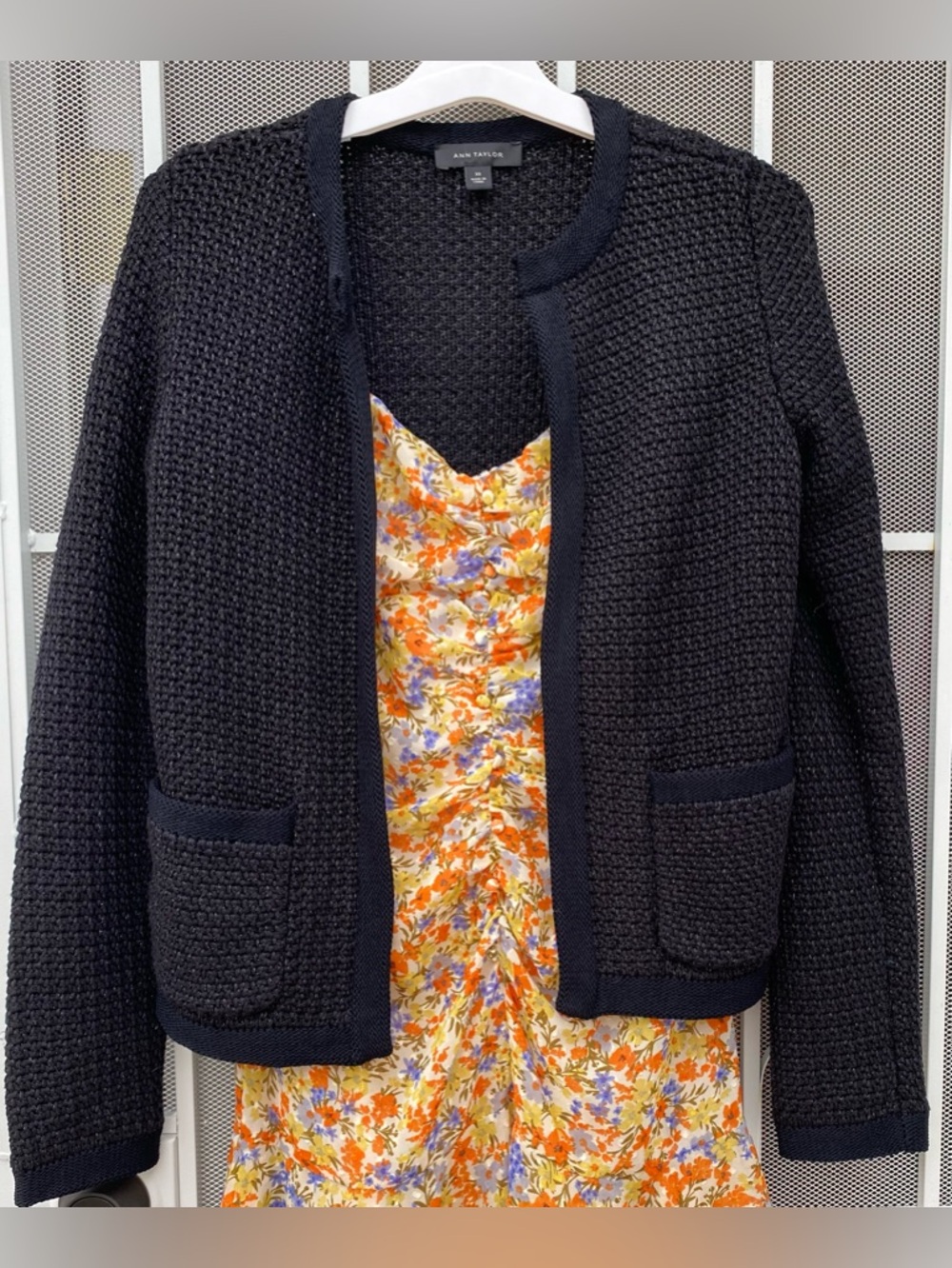 Ann Taylor Black Textured Open-Front Cardigan Jacket